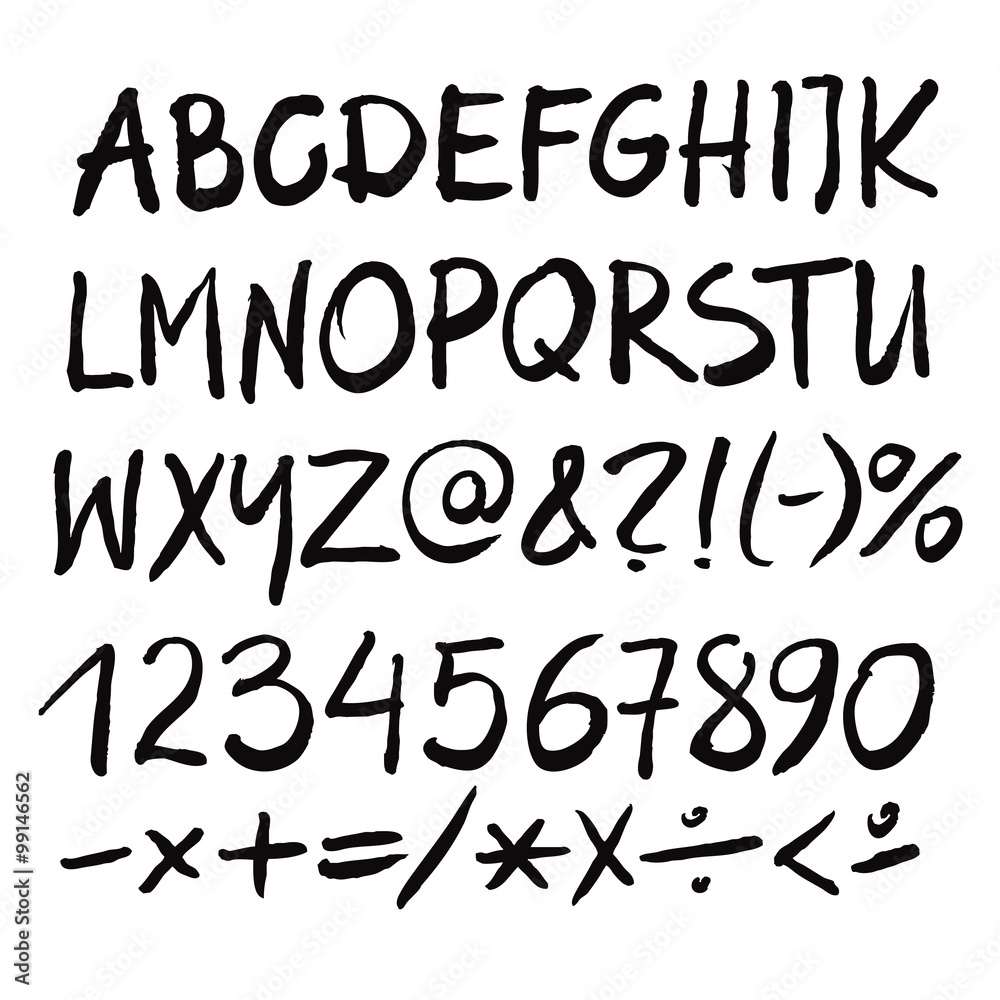 Black vector alphabet written with a pen.