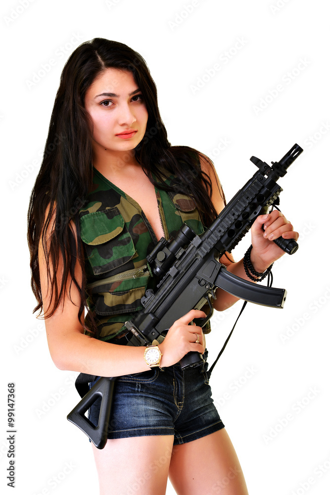 beautiful sexy girl holding gun