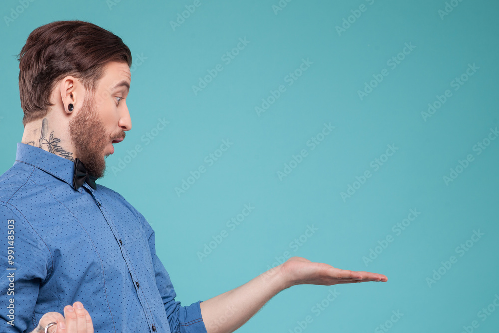 Cool guy with beard is expressing shock Cool guy with beard is expressing shock