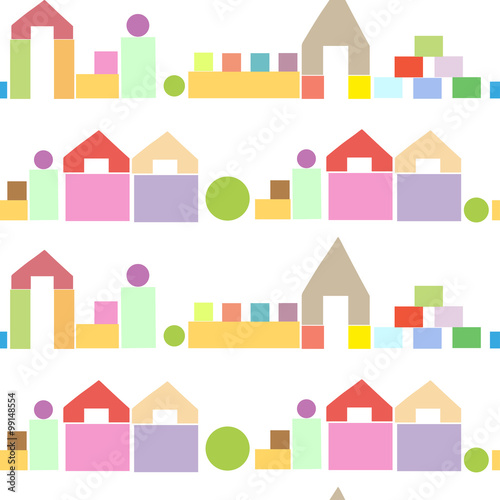 Colorful houses from wooden building blocks seamless pattern