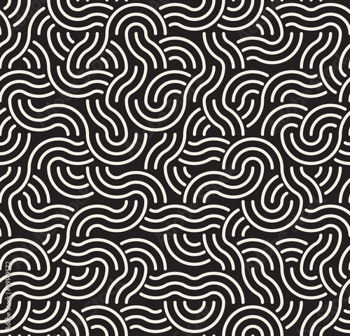 Vector Seamless Black and White Rounded Arc Lines Irregular Interlacing Pattern