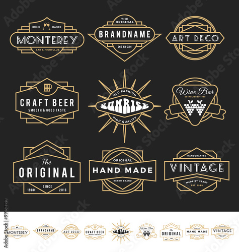 Set of retro badge logo for vintage product and business such as night club, whiskey, brewery, wine, craft beer, restaurant, handmade product. Vector illustration