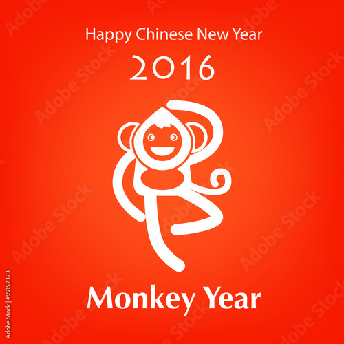 Happy monkey year for Chinese New Year on red background