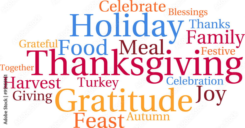 Thanksgiving Word Cloud on a white background. Thanksgiving Word Cloud on a white background.