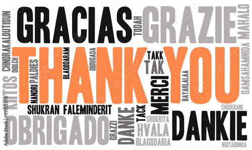 International Thank You word cloud. Each word used in this word cloud is another language's version of the word Thank You.