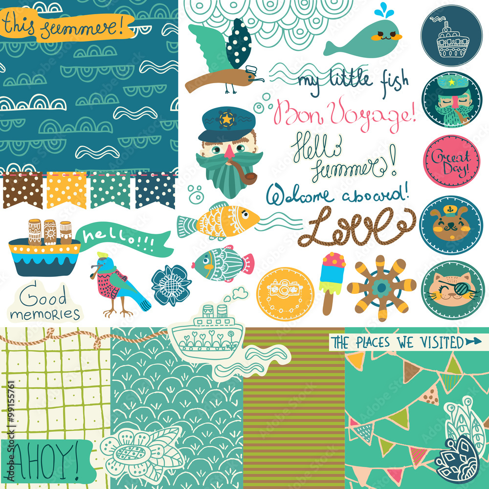 Naklejka premium Sea vacation scrapbooking collection