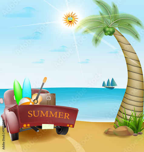 Summer on the beach landscape vector design