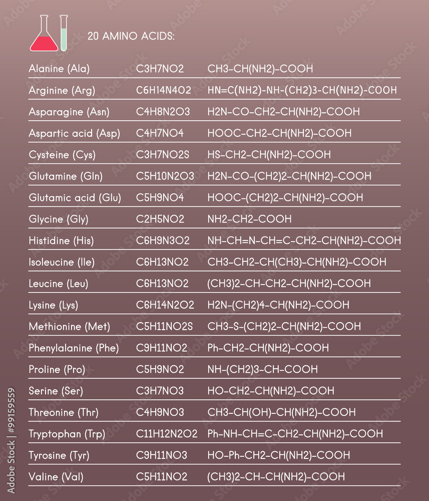 vector 20 amino acids Alanine, Cysteine, Glutamine, Glycine
