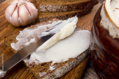 Bread with the softened lard photo