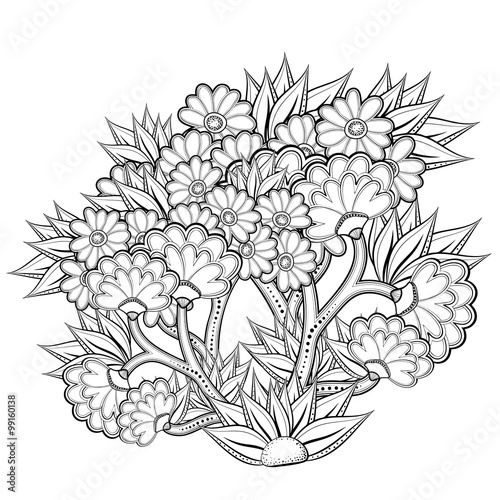 Pattern for Coloring book with abstract flowers