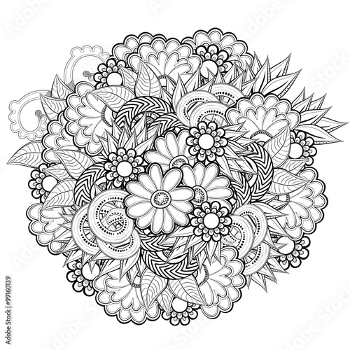 Pattern for Coloring book with abstract flowers