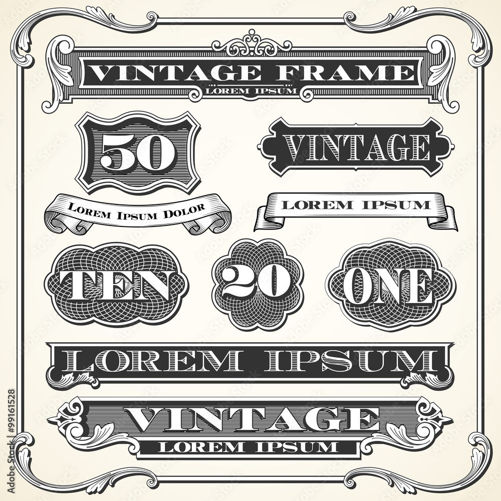 Vintage Labels, Frames and Ornaments  - obrazy, fototapety, plakaty 