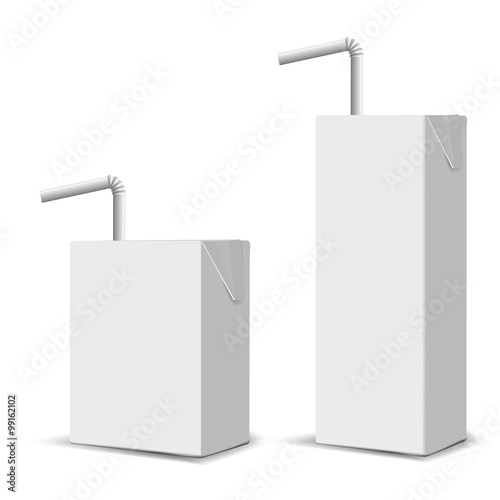 Set of 2 blank milk or juice small carton boxes with straws for branding