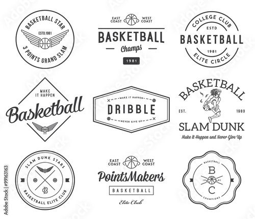 b-ball badges black on white