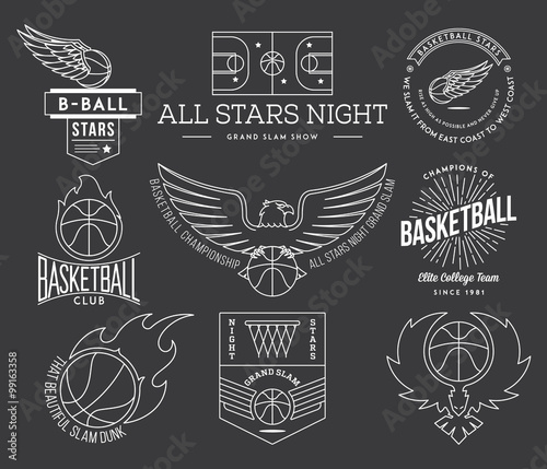 basketball sport badges white on black