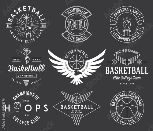 b-ball badges white on black