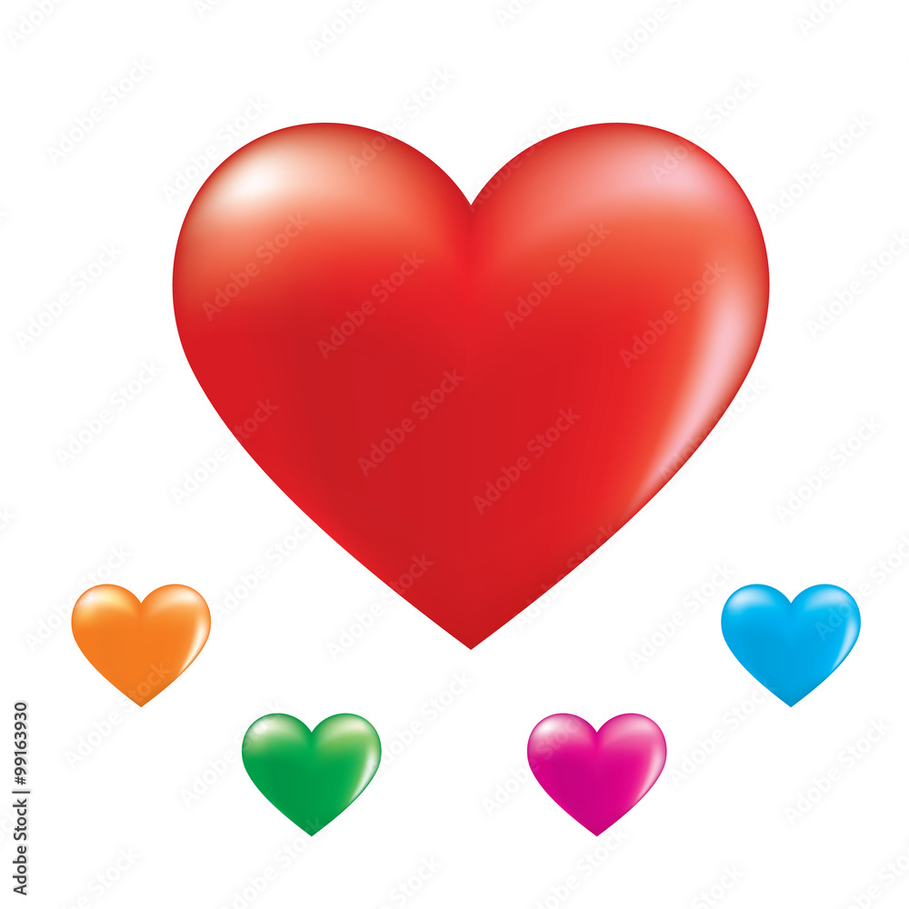 Set of 3D Colorful Hearts. Vector Illustration