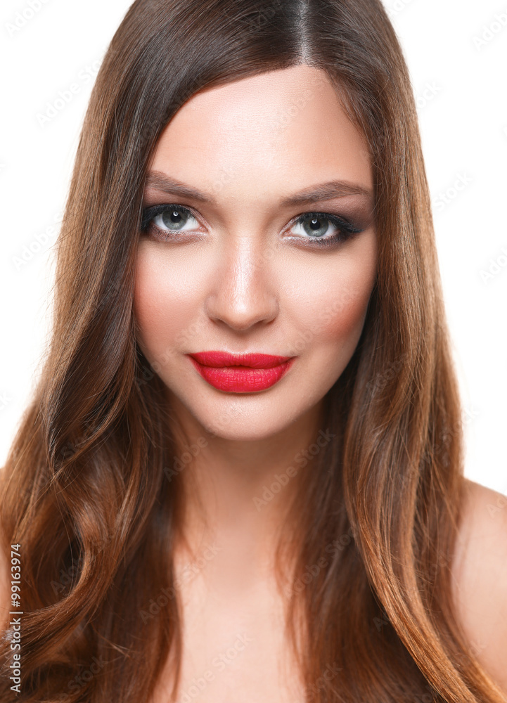 Portrait of beautiful young woman . Isolated on white background Portrait of beautiful young woman . Isolated on white background