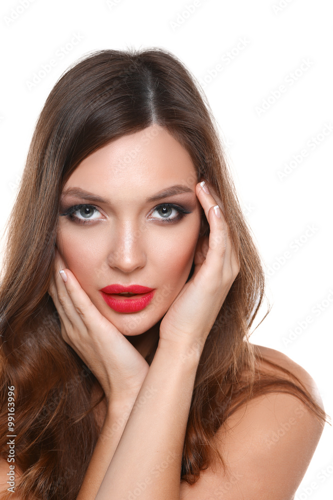 Portrait of beautiful young woman . Isolated on white background Portrait of beautiful young woman . Isolated on white background
