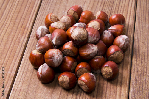 hazelnuts on wood