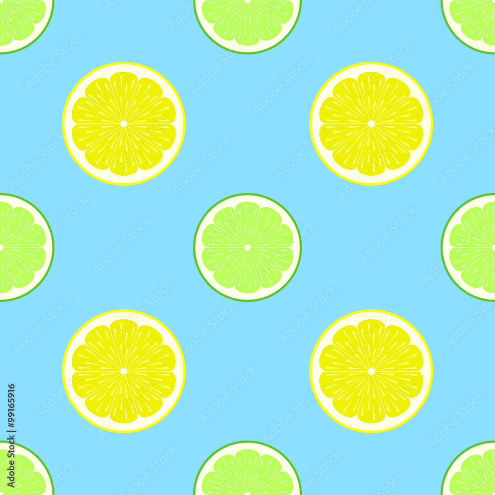 Lemon and lime slices seamless pattern