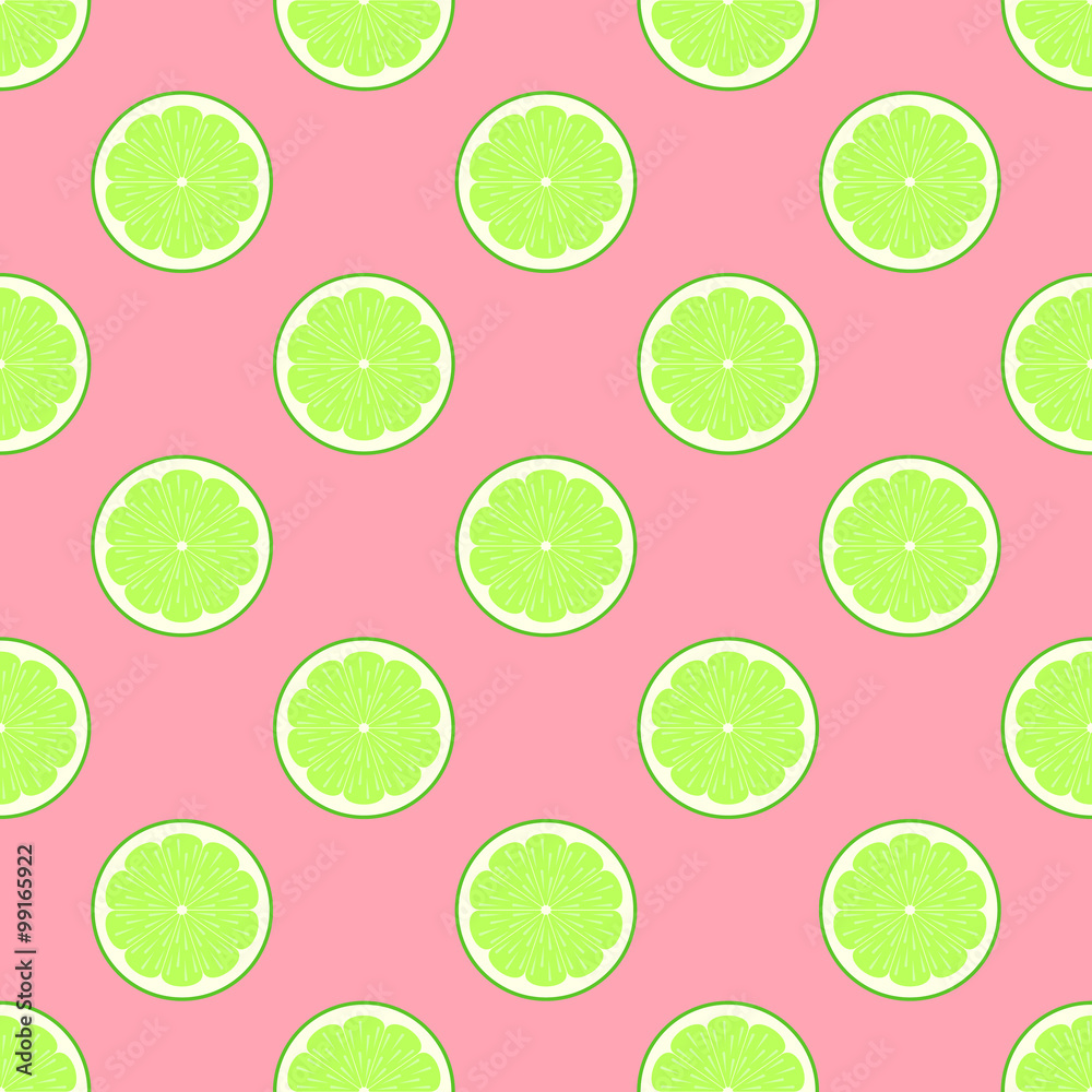 Lime slices on pink background seamless pattern