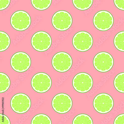 Lime slices on pink background seamless pattern