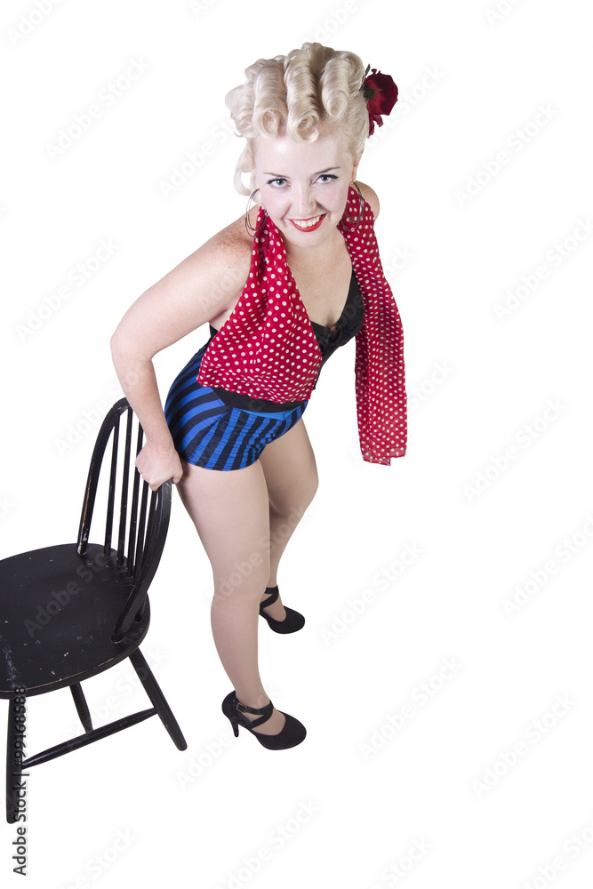 Woman in pin-up swimsuit posing - Isolated