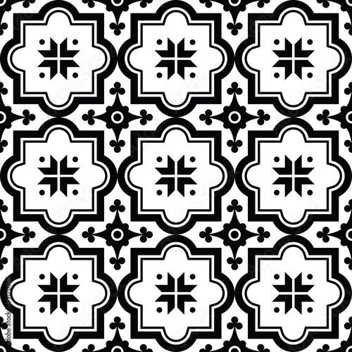 Arabic pattern, Moroccan black tiles design 