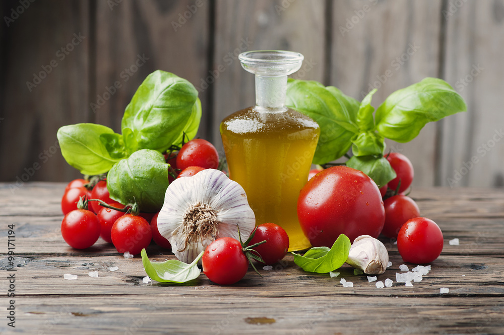 Fresh tomato, basil and olive oil Fresh tomato, basil and olive oil