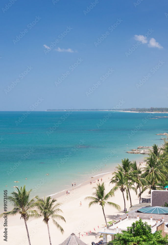 beach with tourists