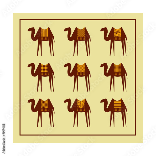 Stylized camels on a beige background