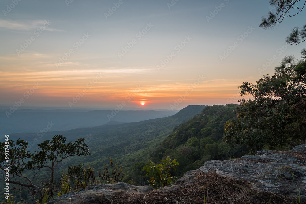 Cliff with Light of the sunset , Phukradung Thailand