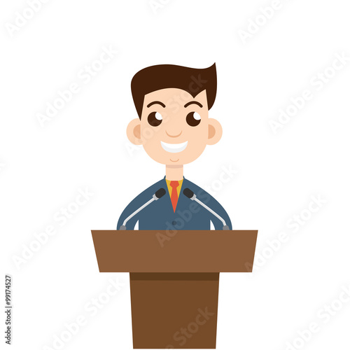 Public speaking, flat design. Orator speaking.