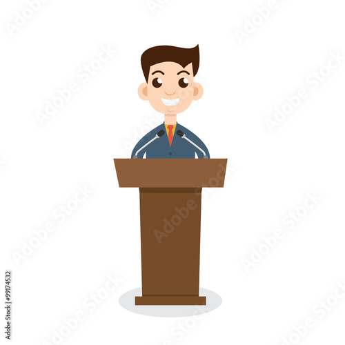 Public speaking, flat design. Orator speaking.