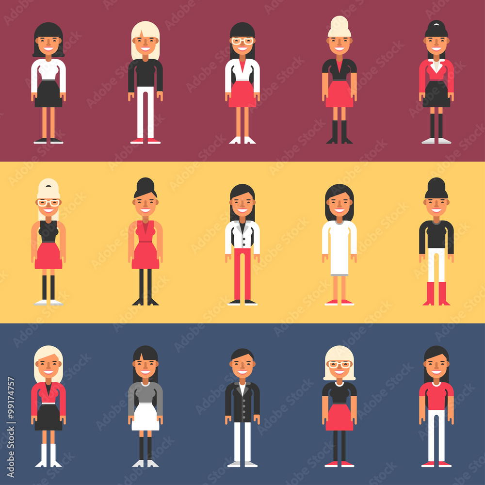 Set of Flat Design People Characters. Female Characters Set. Businesswomen