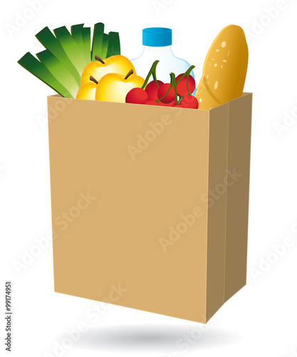 Sac en papier rempli de nourriture. Courses en ligne. Livraison à domicile. Commerce de proximité. II