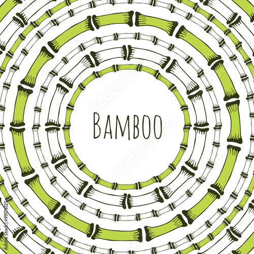 Green bamboo circle frame. Doodle label for natural products. Vector background.