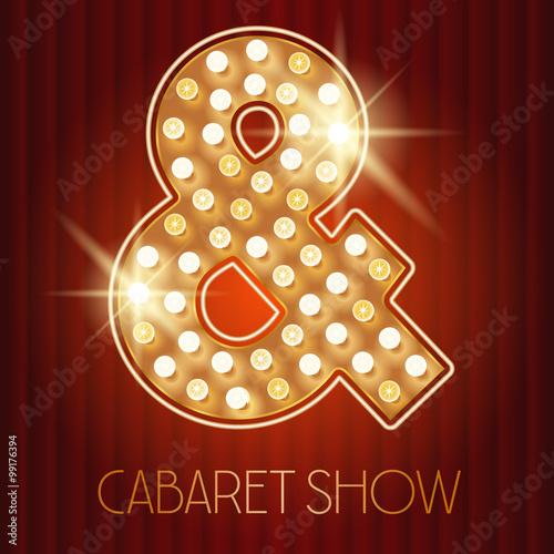 Vector shiny gold lamp alphabet in cabaret show style. Symbol 5