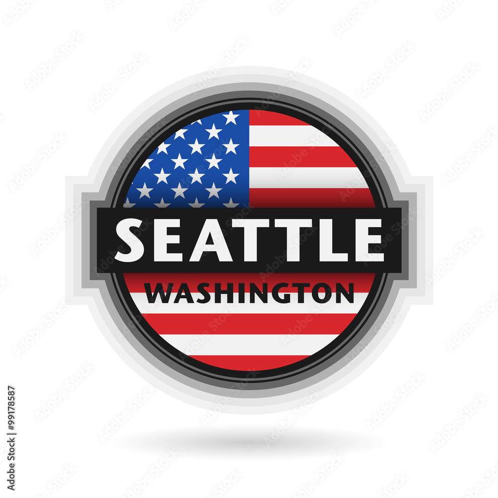 Emblem or label with name of Seattle, Washington Emblem or label with name of Seattle, Washington
