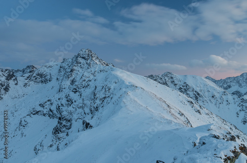 Fototapeta Naklejka Na Ścianę i Meble -  High Tatra mountains in the evening, winter landscape