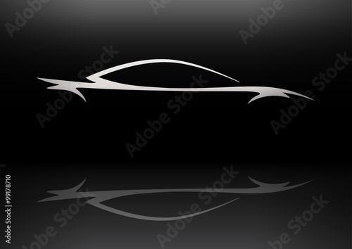 Conceptual supercar vehicle silhouette vector design with reflection..