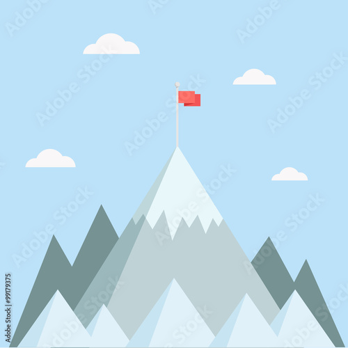  Mountain peak with flag vector illustration © Vikivector