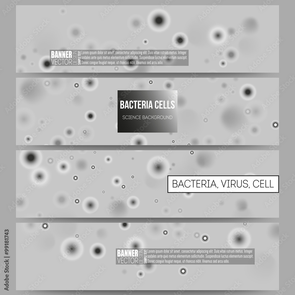 Set of modern banners. Molecular research, cells in gray, science vector background Set of modern banners. Molecular research, cells in gray, science vector background