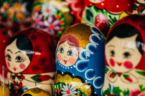 Colorful Russian Nesting Dolls Matreshka At Market.  © Grigory Bruev
