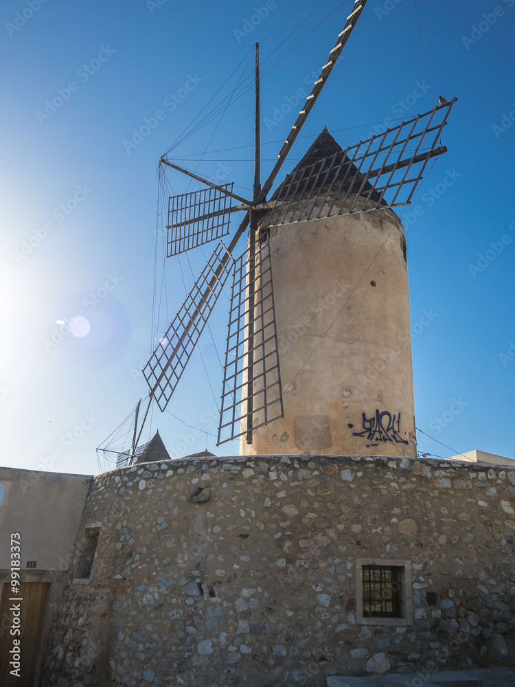 Historische Windmühle von Es Jonquet im Santa Catalina Viertel, Palma de Mallorca, Mallorca, Balearen, Spanien