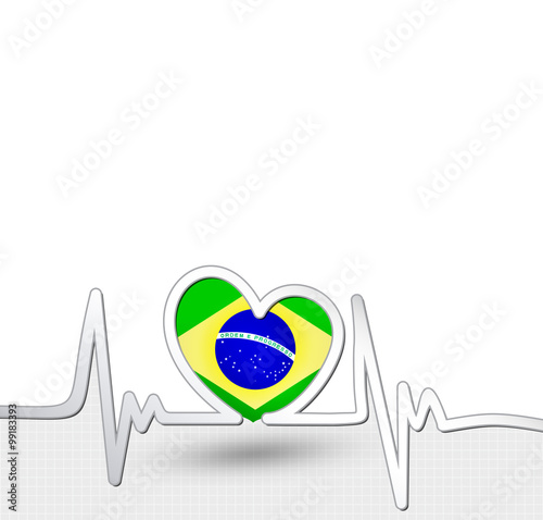 Brazil flag heart and heartbeat line