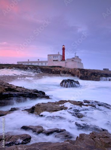 red lighthouse , shallow cable, Cascais, Portugal photo