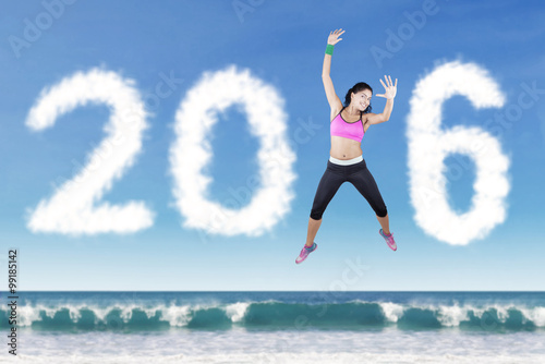 Indian Woman Jumping with Numbers 2016