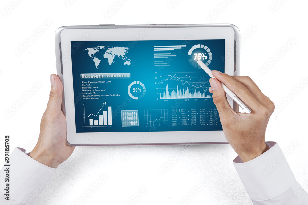 Man Hand Showing Chart on A Screen Man Hand Showing Chart on A Screen
